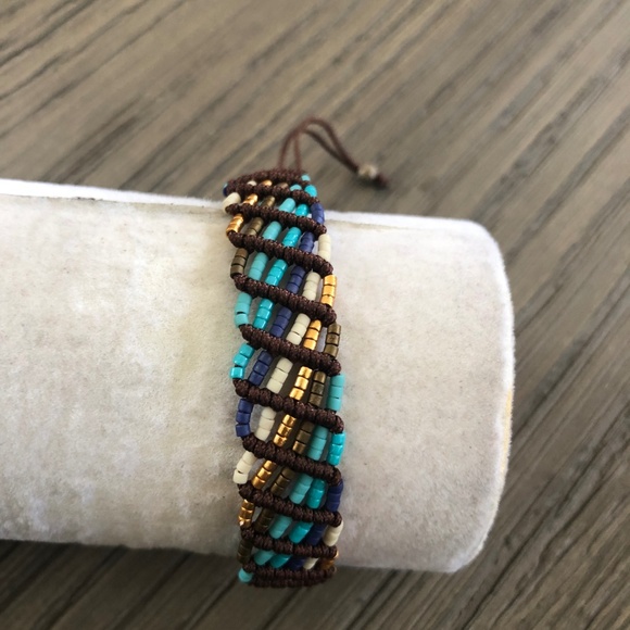 New Auth Chan Luu Turquoise Mix Seed Bead Pull Tie - Picture 3 of 5